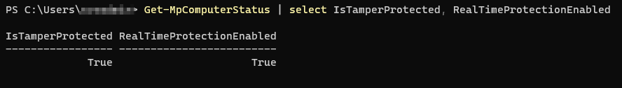 Tamper Protection Status in Windows Security
